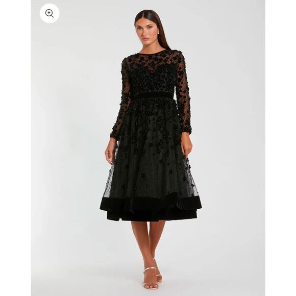 Mac Duggal Evening 67007D Sheer Long Sleeve Modest Prom A-Line Dress Size 14 NWT - Picture 1 of 10